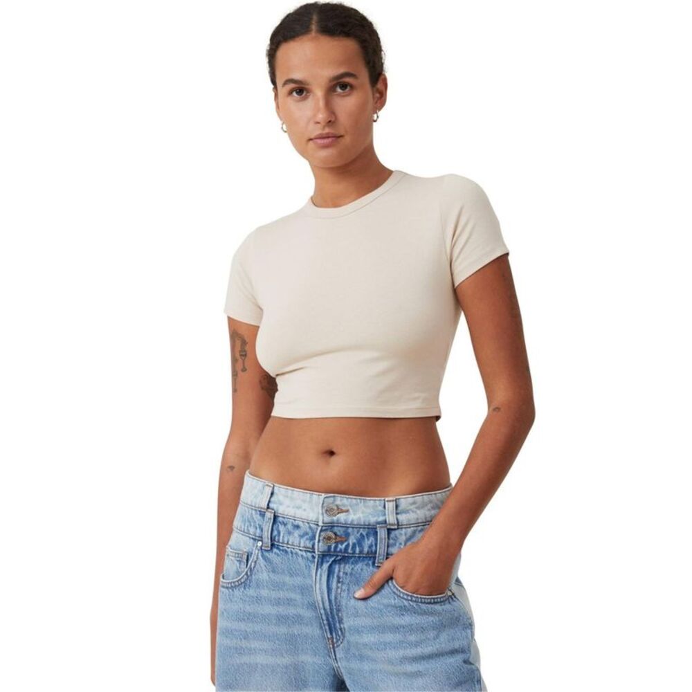 Cotton On Womens Micro Crop Basic T-Shirt, , L, DM